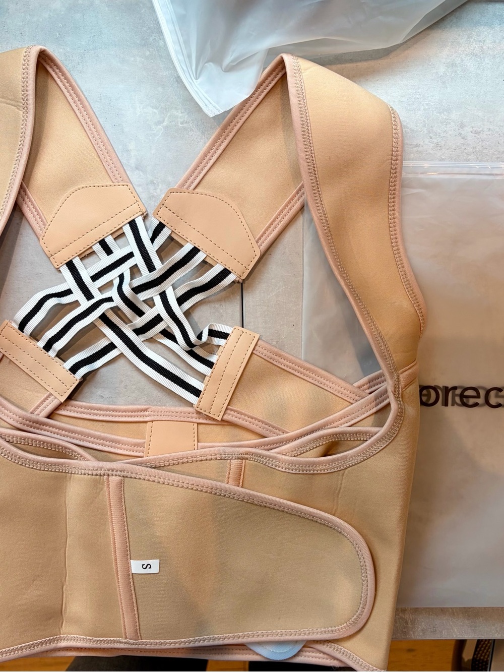 Nude Beige Adjustable Support Sports Bra with Striped Back